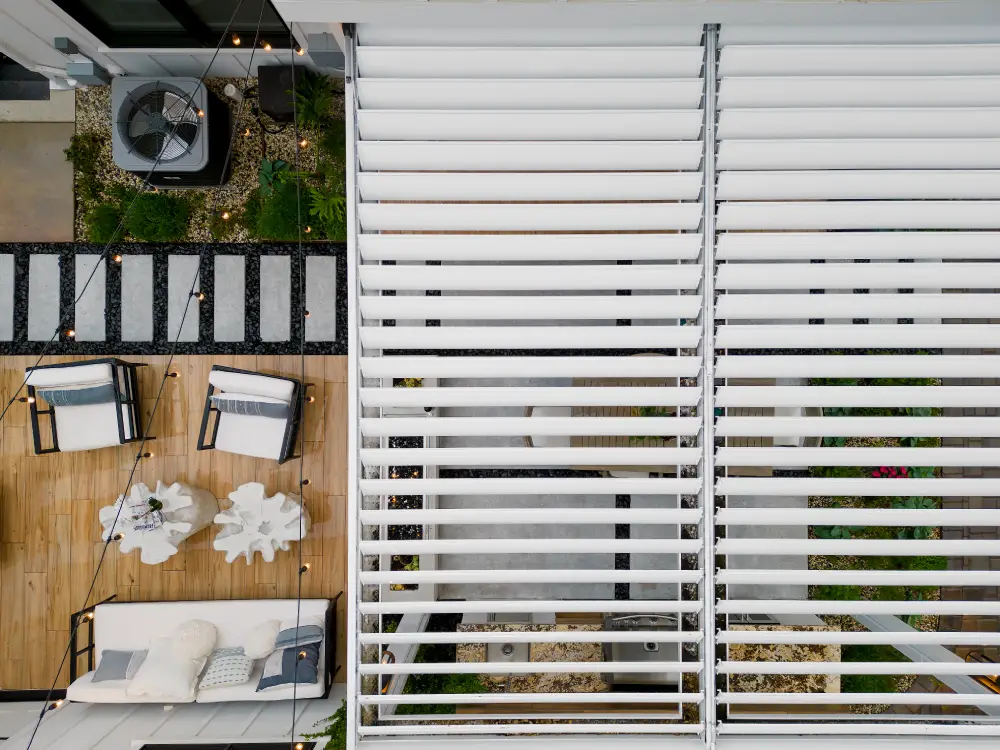 white pergola from above